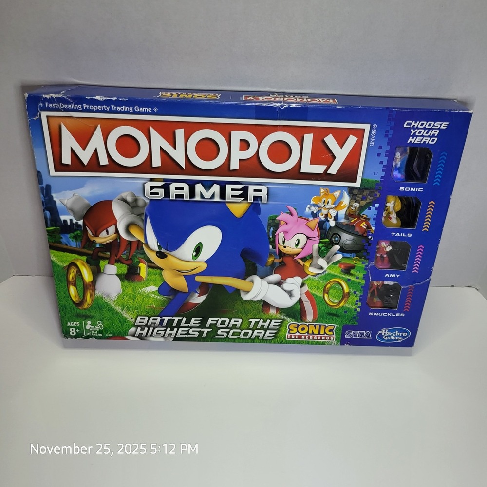 Monopoly Gamer Sonic the‎ Hedgehog Hasbro Sega 75% Complete For Parts